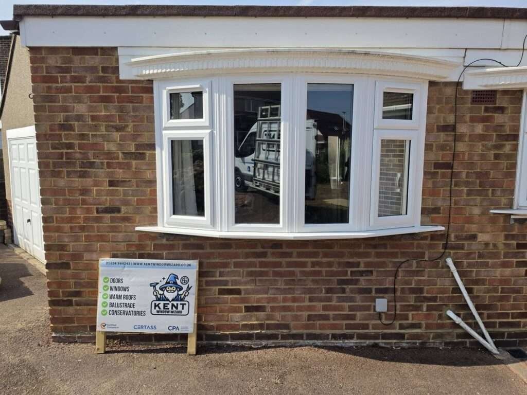 New white uPVC bay window on a bungalow